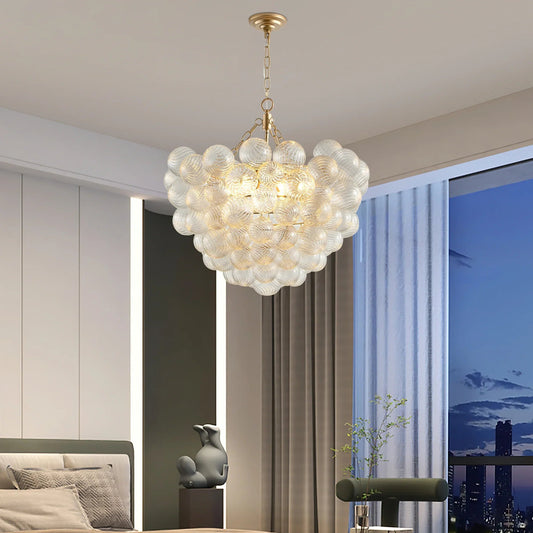 20" Gold Pendant Chandelier with Threaded Clear Glass Globe | 3-Light Adjustable Height Ceiling Light — Living Room, Dining Room & Kitchen