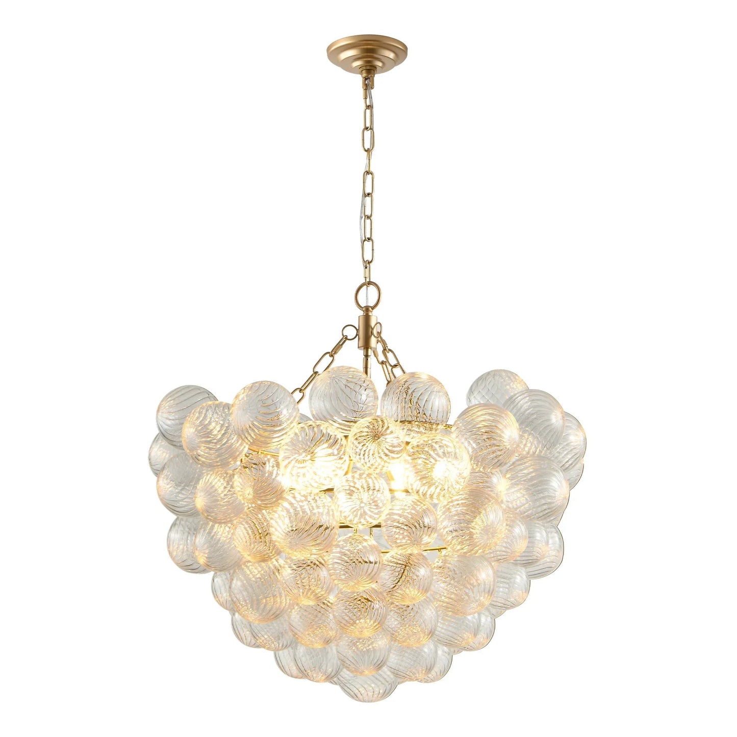 20" Gold Pendant Chandelier with Threaded Clear Glass Globe | 3-Light Adjustable Height Ceiling Light — Living Room, Dining Room & Kitchen