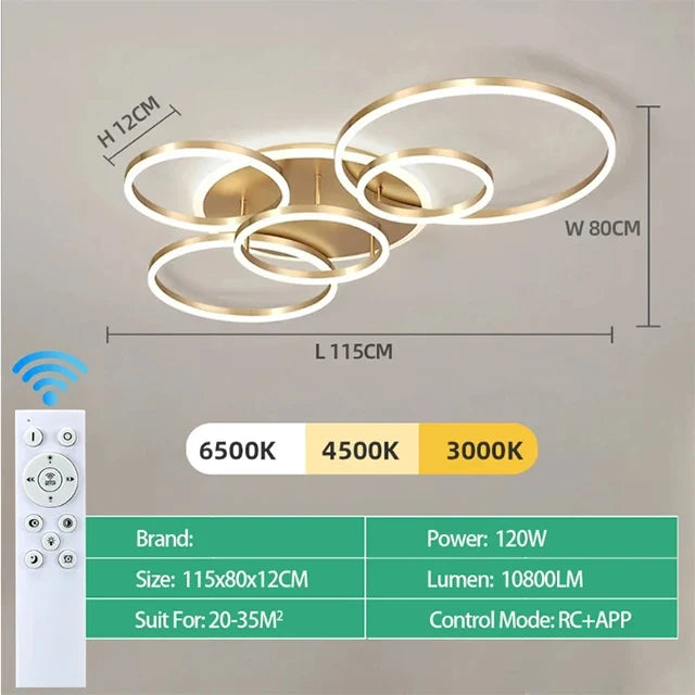 Modern chandelier Led Circle Ring Ceiling Lights For Living Room Bedroom Study Room Ceiling Lamp Golden pendant Lamp AC90-260V