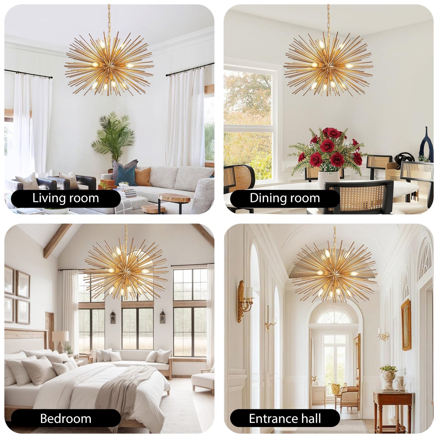 29" Mid-Century Modern 12-Light Starburst Chandelier