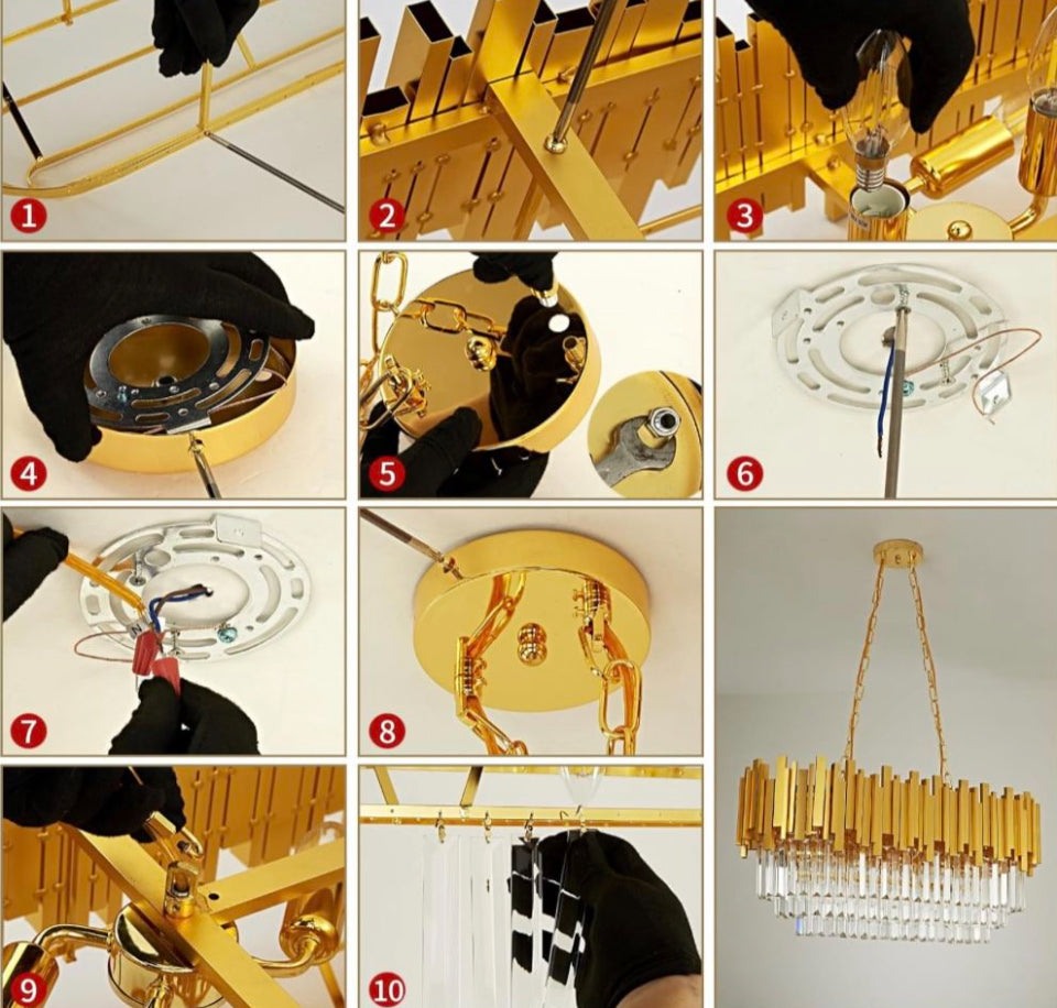 AOOCOW Modern Crystal Chandelier Luxury Gold Chandelier Lights Contemporary Oval Crystal Kitchen Island Chandelier Large Raindrop Pendant Light Fixture