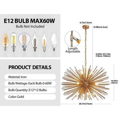 29" Mid-Century Modern 12-Light Starburst Chandelier
