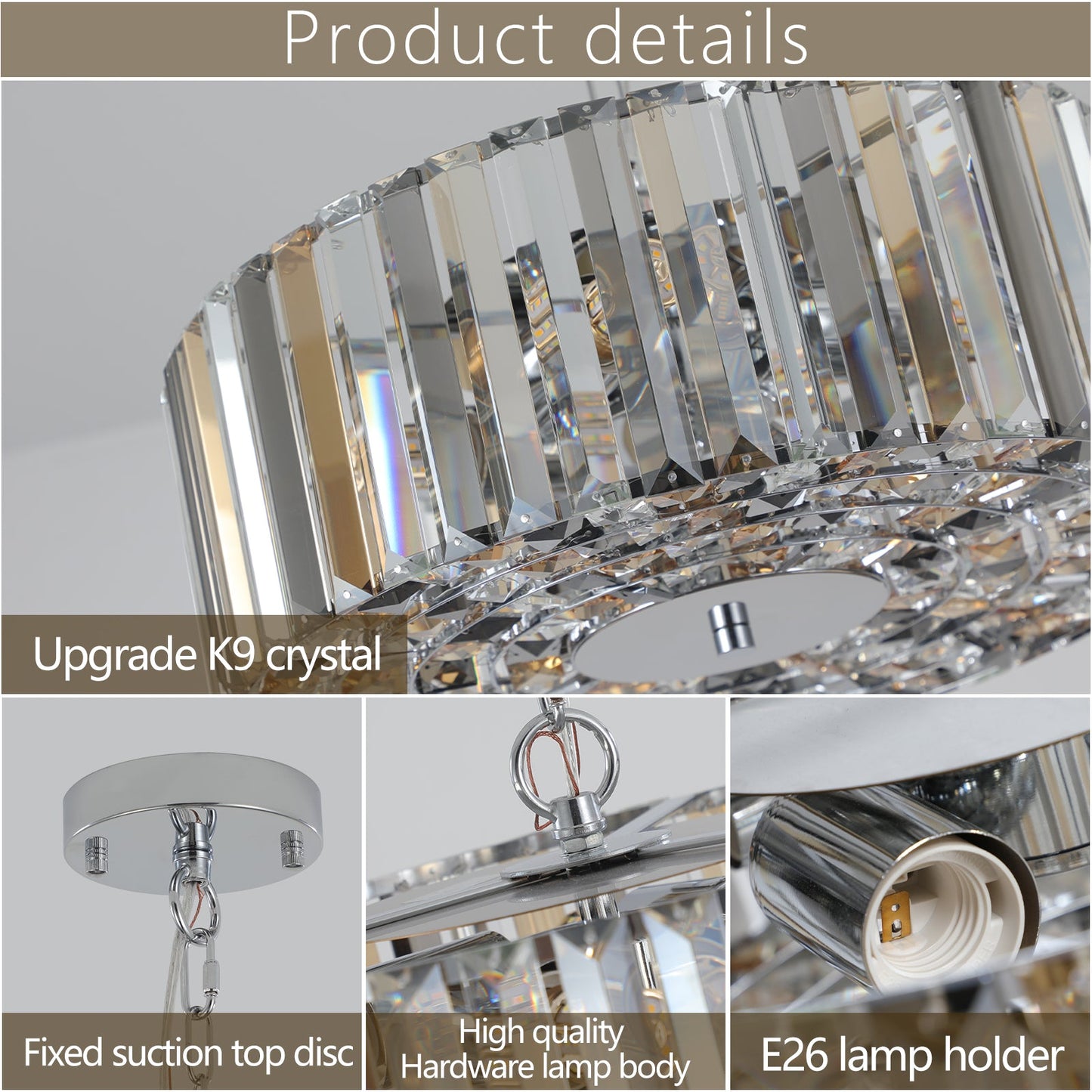 17" Chrome Crystal Pendant Chandelier
