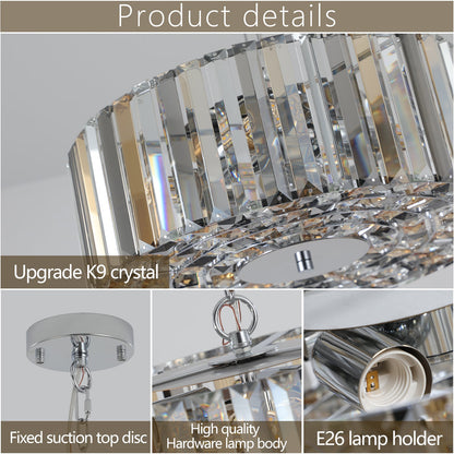 17" Chrome Crystal Pendant Chandelier
