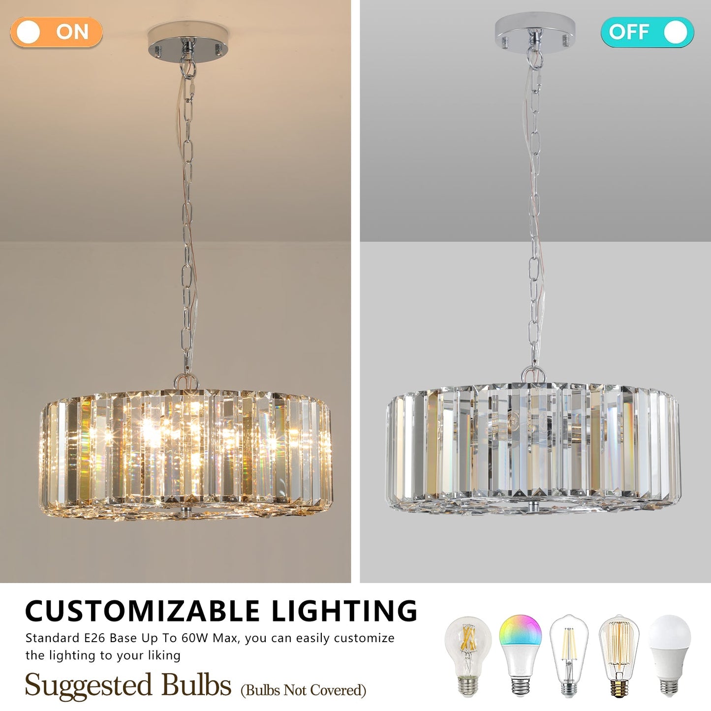 17" Chrome Crystal Pendant Chandelier