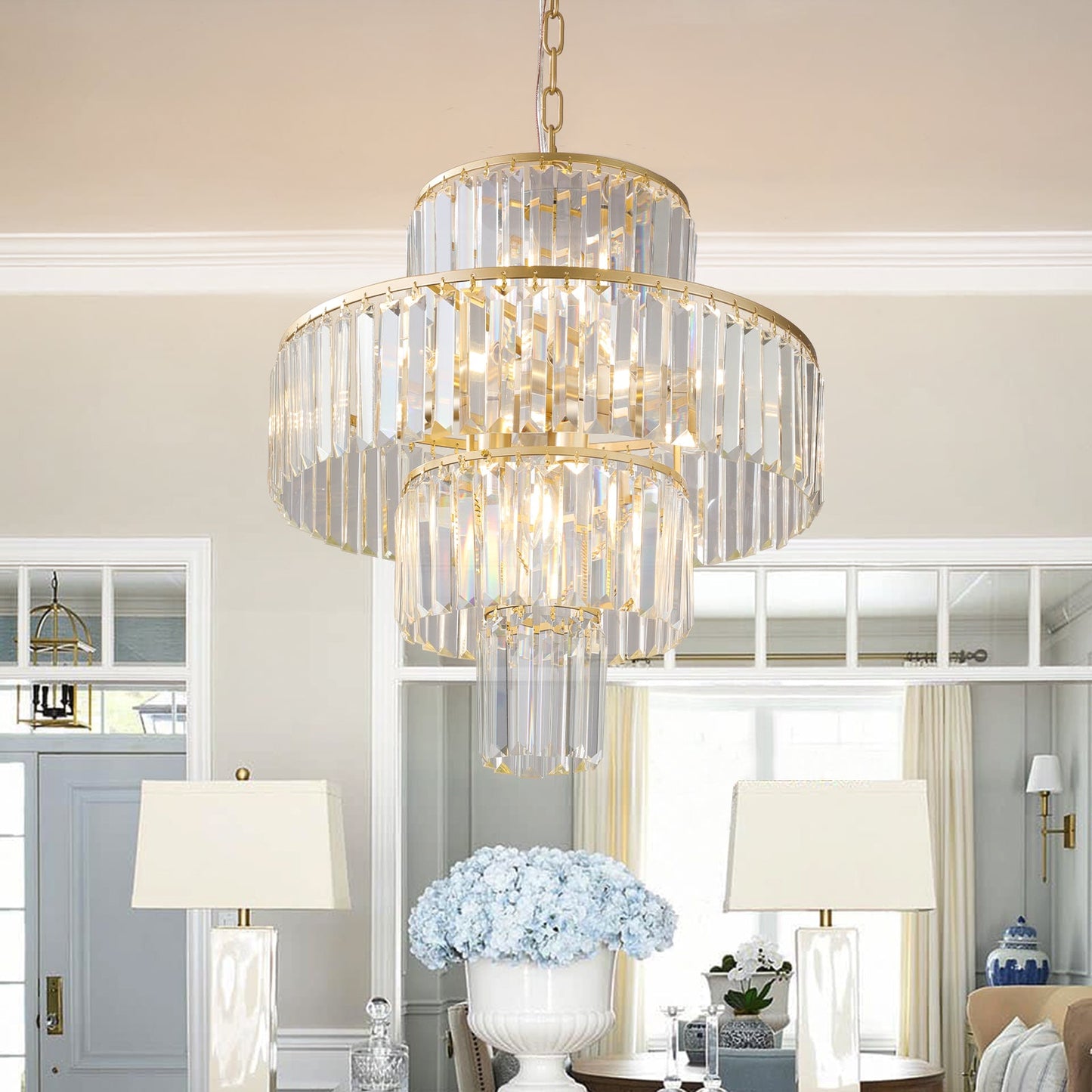 20" Luxury 4-Tier Crystal Chandelier, 12-Light