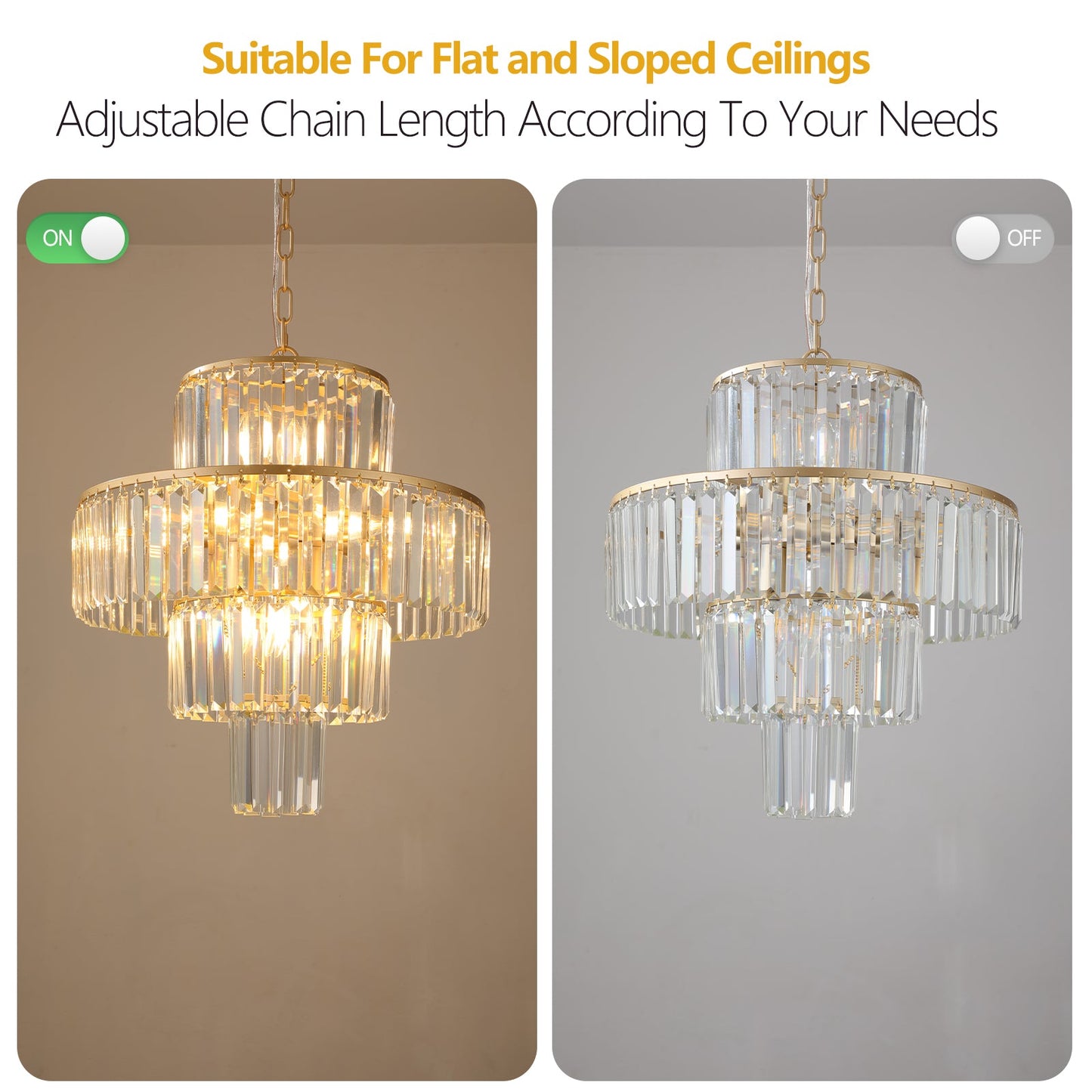 20" Luxury 4-Tier Crystal Chandelier, 12-Light