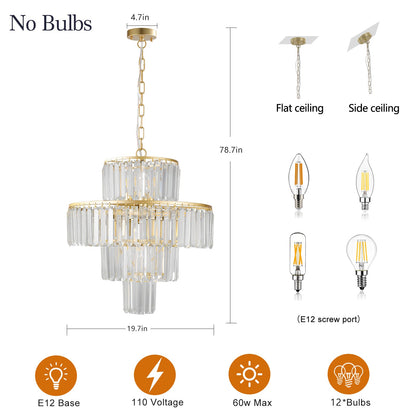 20" Luxury 4-Tier Crystal Chandelier, 12-Light