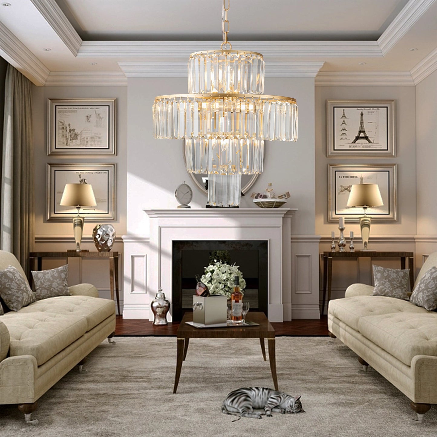 20" Luxury 4-Tier Crystal Chandelier, 12-Light