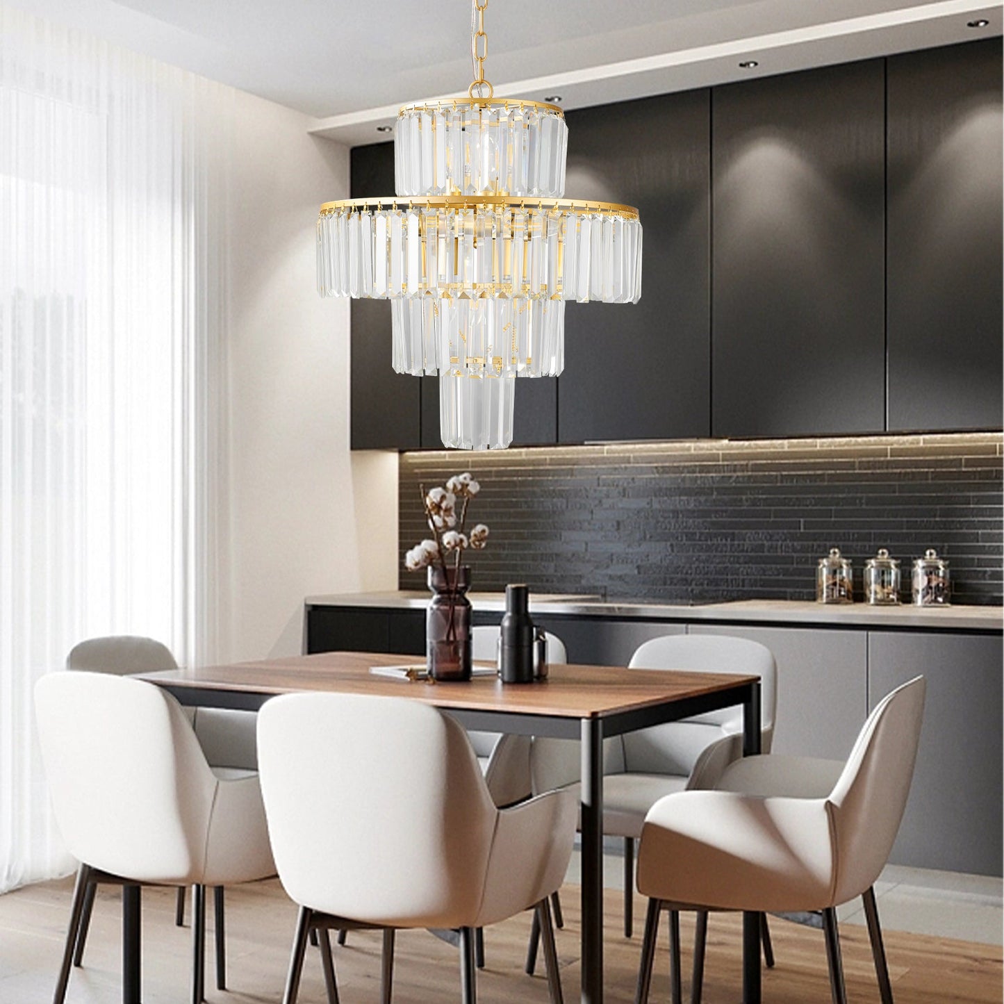 20" Luxury 4-Tier Crystal Chandelier, 12-Light