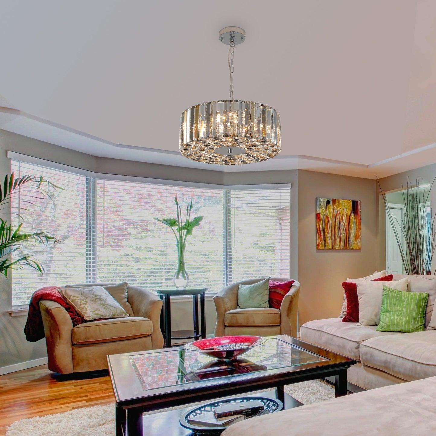 17" Chrome Crystal Pendant Chandelier