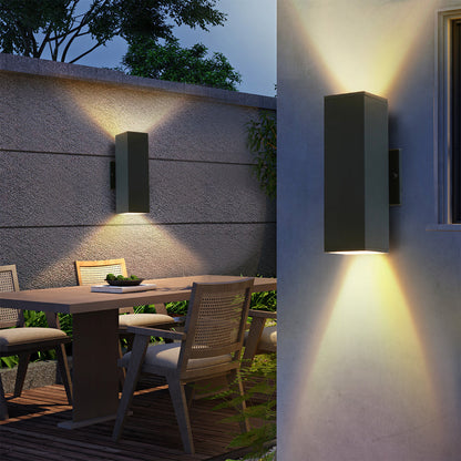2-Pack Modern Black Outdoor Wall Sconce | Up & Down Weatherproof Light Fixture for Porch, Patio & Garage