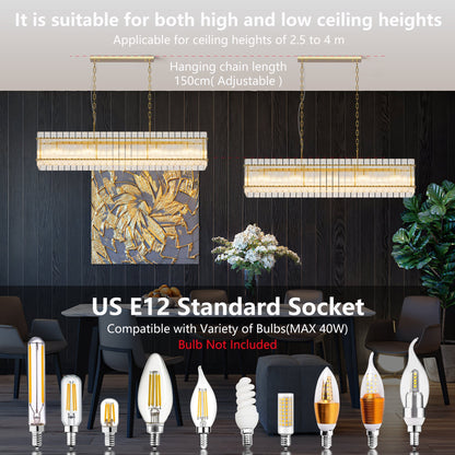 Modern Rectangular Crystal Glass 10-Light Chandelier