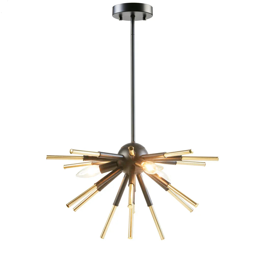 3-Light Spiked Geometric Chandelier | Matte Black & Gold Modern Ceiling Light — Semi-Flush or Hanging, Adjustable Height to 53"