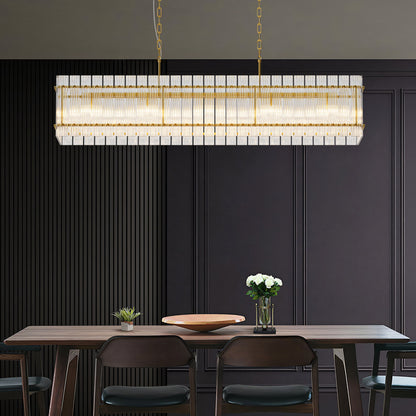 Chandelier Crystal Glass 10-Light Gold Modern Rectangular Pendant Dining