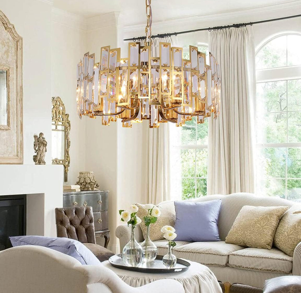 Akeelighting Gold Chandeliers Lighting Modern Crystal Chandelier 6 Light Contemporary Girls Bedroom Dining Room Ceiling Hanging Pendant Chandelier Lighting Fixture