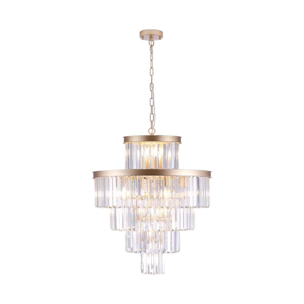 23.6" 5-Tier K9 Crystal Chandelier | 15-Light Luxury Pendant with Gold or Black Frame — Dining Room, Living Room & Foyer