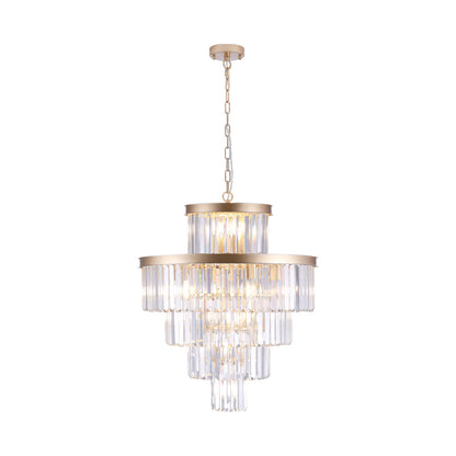 23.6" 5-Tier K9 Crystal Chandelier | 15-Light Luxury Pendant with Gold or Black Frame — Dining Room, Living Room & Foyer