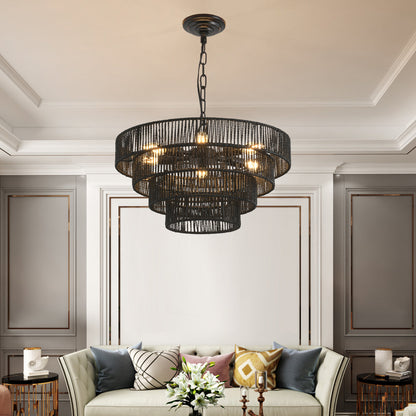 Rustic Hemp Rope Chandelier | 4/5-Tier Boho Pendant Light with E12 Sockets for Dining Room, Kitchen & Foyer