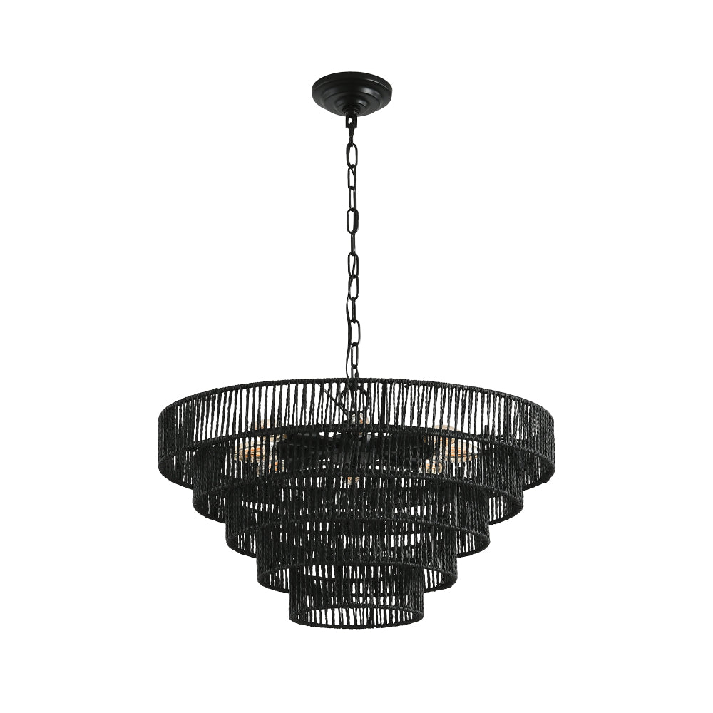 Rustic Hemp Rope Chandelier | 4/5-Tier Boho Pendant Light with E12 Sockets for Dining Room, Kitchen & Foyer