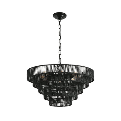 Rustic Hemp Rope Chandelier | 4/5-Tier Boho Pendant Light with E12 Sockets for Dining Room, Kitchen & Foyer