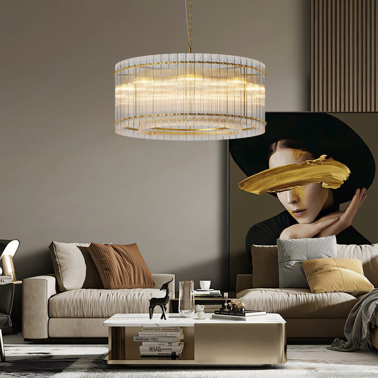 37" Modern Gold Round 8-Light Crystal Chandelier