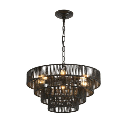 Rustic Hemp Rope Chandelier | 4/5-Tier Boho Pendant Light with E12 Sockets for Dining Room, Kitchen & Foyer