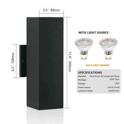 2-Pack Modern Black Outdoor Wall Sconce | Up & Down Weatherproof Light Fixture for Porch, Patio & Garage