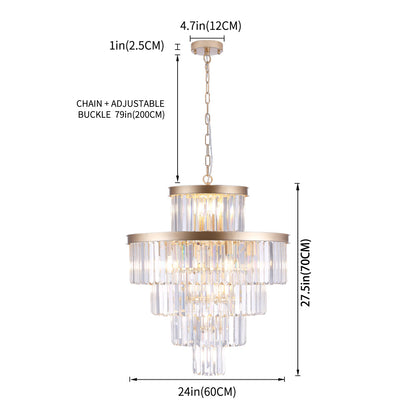 23.6" 5-Tier K9 Crystal Chandelier | 15-Light Luxury Pendant with Gold or Black Frame — Dining Room, Living Room & Foyer