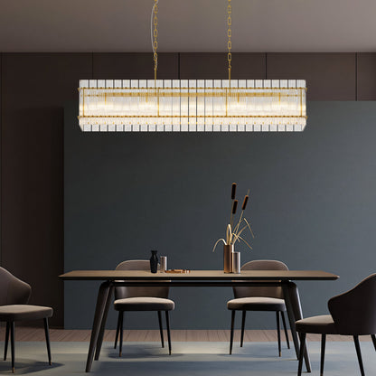 Chandelier Crystal Glass 10-Light Gold Modern Rectangular Pendant Dining