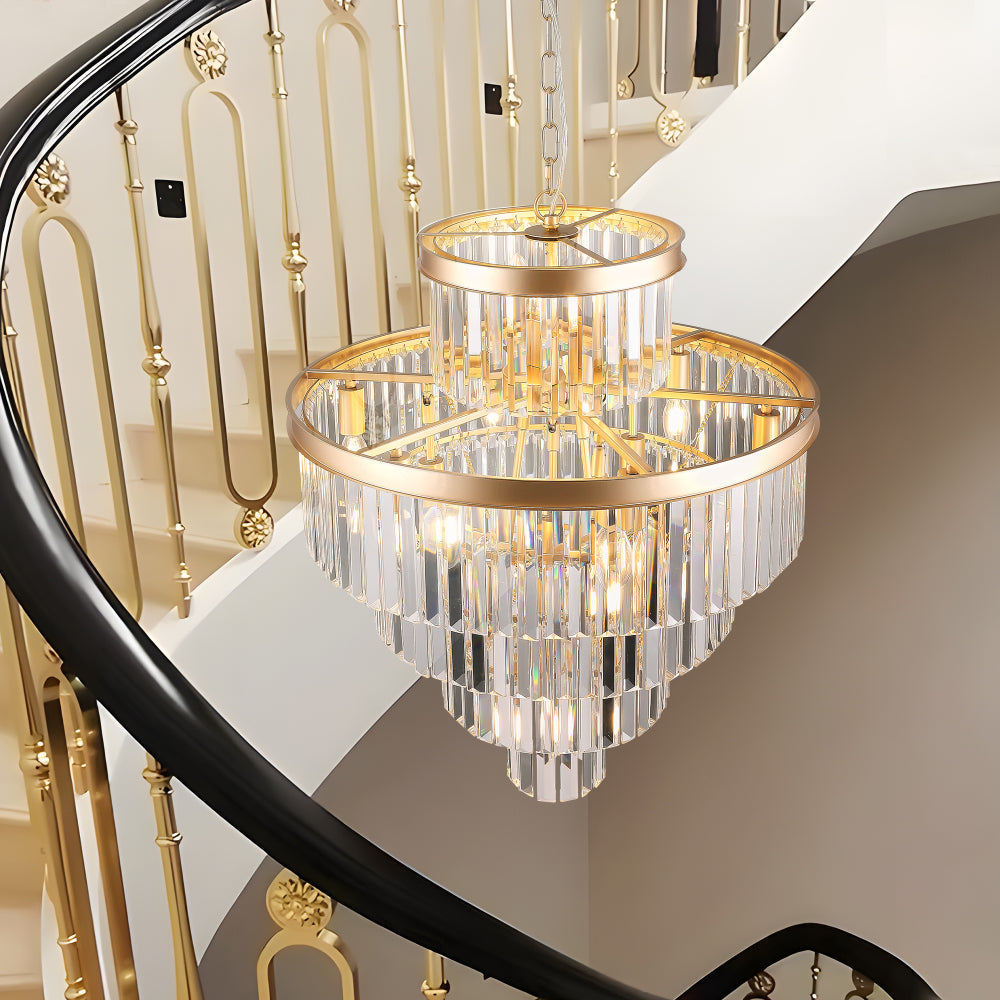 23.6" 5-Tier K9 Crystal Chandelier | 15-Light Luxury Pendant with Gold or Black Frame — Dining Room, Living Room & Foyer