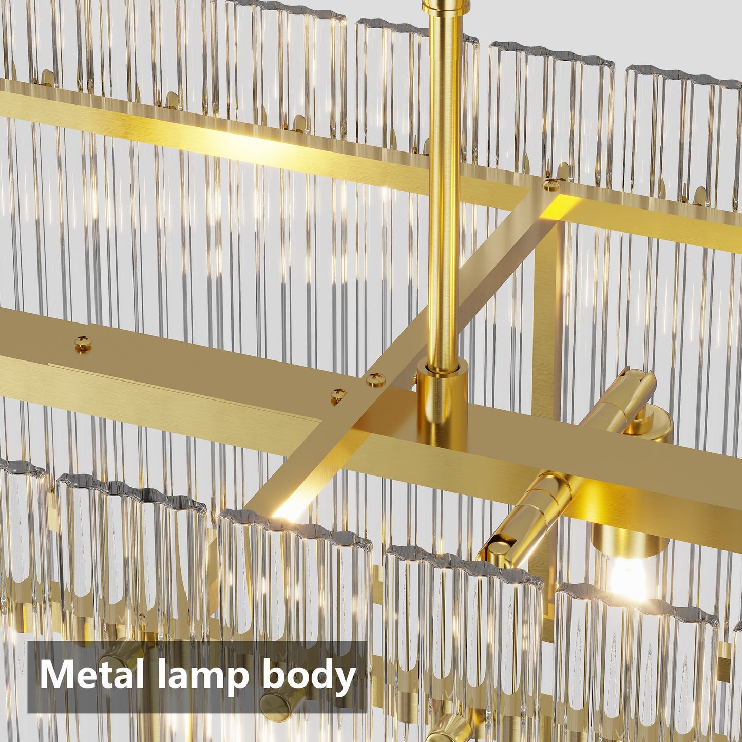 Modern Rectangular Crystal Glass 10-Light Chandelier