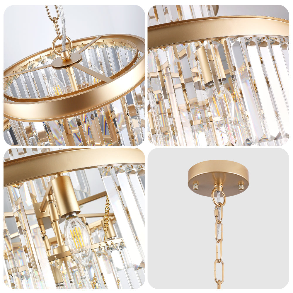 23.6" 5-Tier K9 Crystal Chandelier | 15-Light Luxury Pendant with Gold or Black Frame — Dining Room, Living Room & Foyer