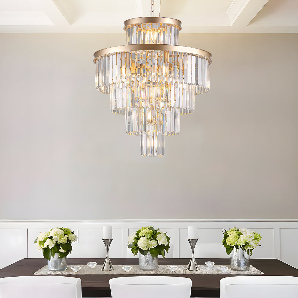 23.6" 5-Tier K9 Crystal Chandelier | 15-Light Luxury Pendant with Gold or Black Frame — Dining Room, Living Room & Foyer