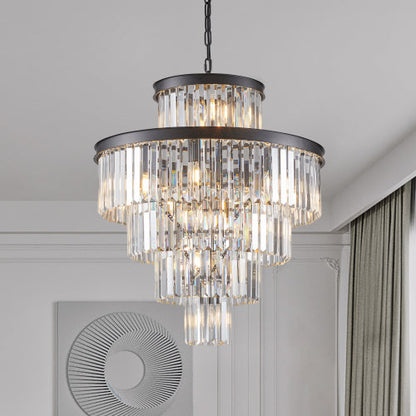 23.6" 5-Tier K9 Crystal Chandelier | 15-Light Luxury Pendant with Gold or Black Frame — Dining Room, Living Room & Foyer
