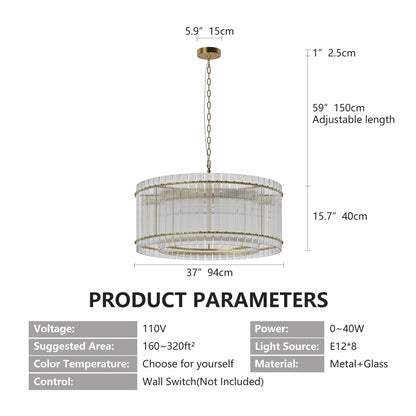 37" Modern Gold Round 8-Light Crystal Chandelier