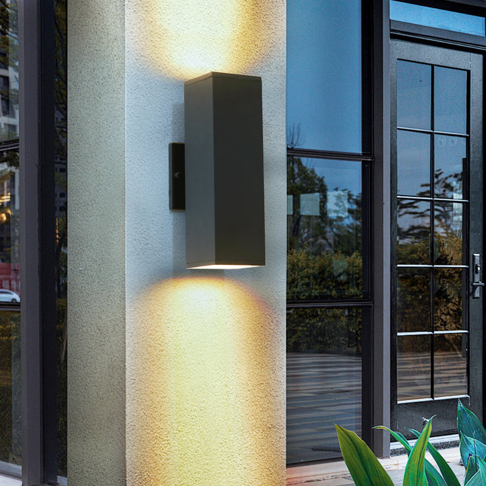 2-Pack Modern Black Outdoor Wall Sconce | Up & Down Weatherproof Light Fixture for Porch, Patio & Garage