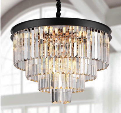 A AXILIXI Modern Crystal Chandeliers 24" Round Top K9 Crystals Chandelier Adjustable Ceiling Light Fixture 4-Tier K9 Crystal Pendant Lamp 12-Light for