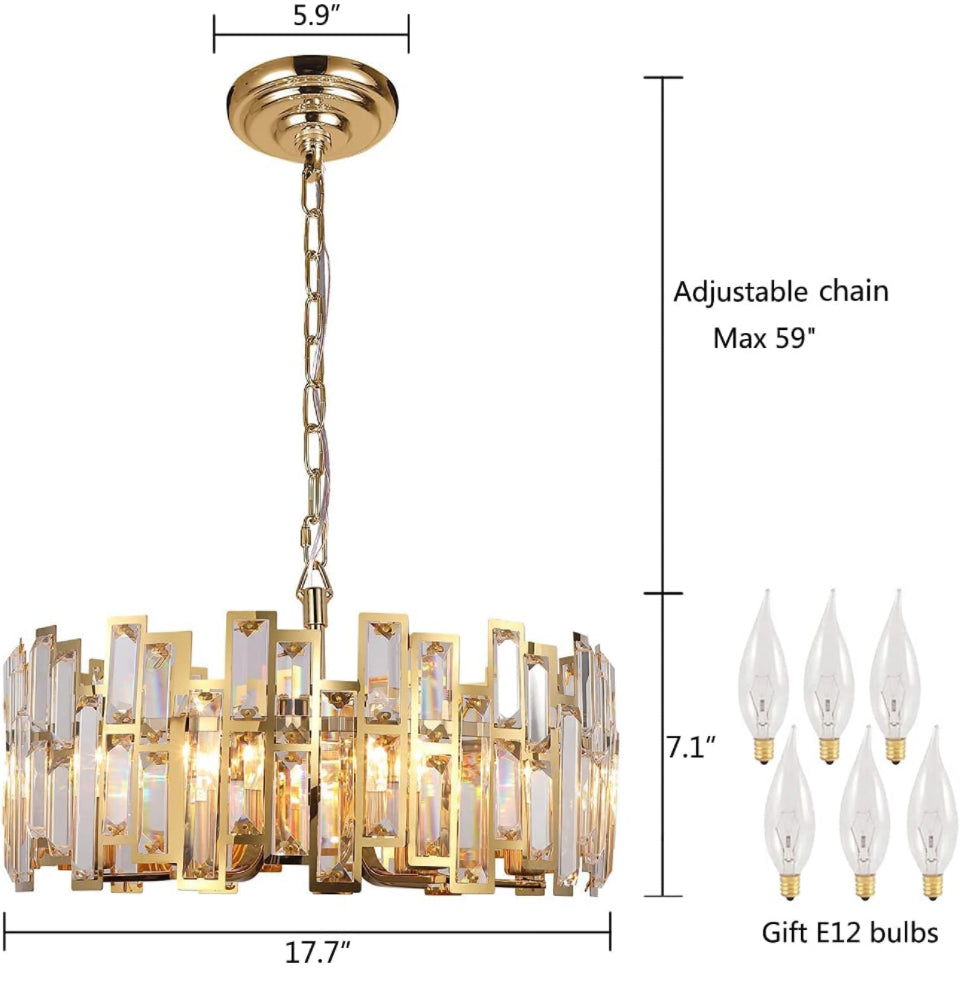 Akeelighting Gold Chandeliers Lighting Modern Crystal Chandelier 6 Light Contemporary Girls Bedroom Dining Room Ceiling Hanging Pendant Chandelier Lighting Fixture