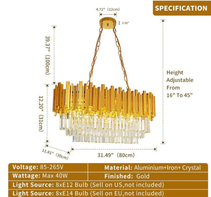 AOOCOW Modern Crystal Chandelier Luxury Gold Chandelier Lights Contemporary Oval Crystal Kitchen Island Chandelier Large Raindrop Pendant Light Fixture