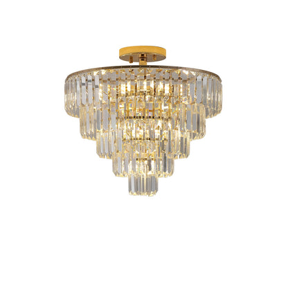 Gold Crystal Chandeliers,5-Tier Round Semi Flush Mount Chandelier Light Fixture,Large Contemporary Luxury Ceiling Lighting