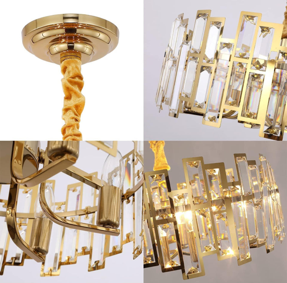 Akeelighting Gold Chandeliers Lighting Modern Crystal Chandelier 6 Light Contemporary Girls Bedroom Dining Room Ceiling Hanging Pendant Chandelier Lighting Fixture