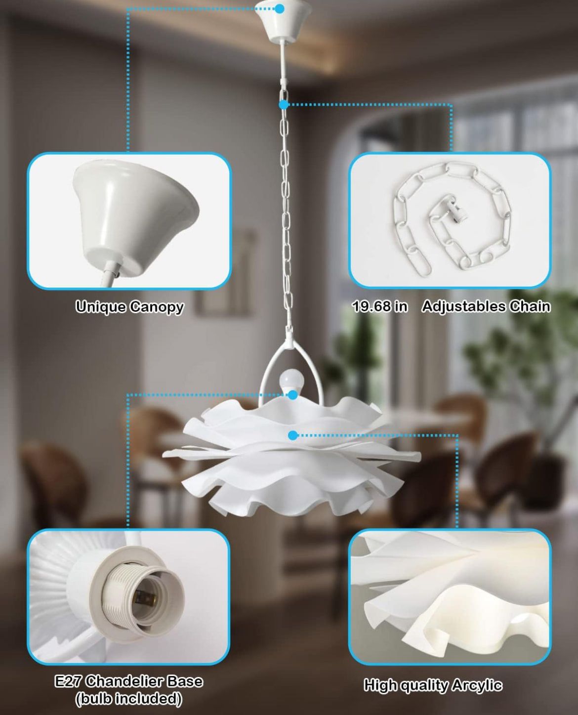 Chandeliers for Dining Room Lighting Fixtures Hanging,2-Light Romantic Modern Chandelier, Acrylic Flower Shape Chandeliers for Bedroom,Hallway, Living Room, Foyer, Office, Bar,Island Lights