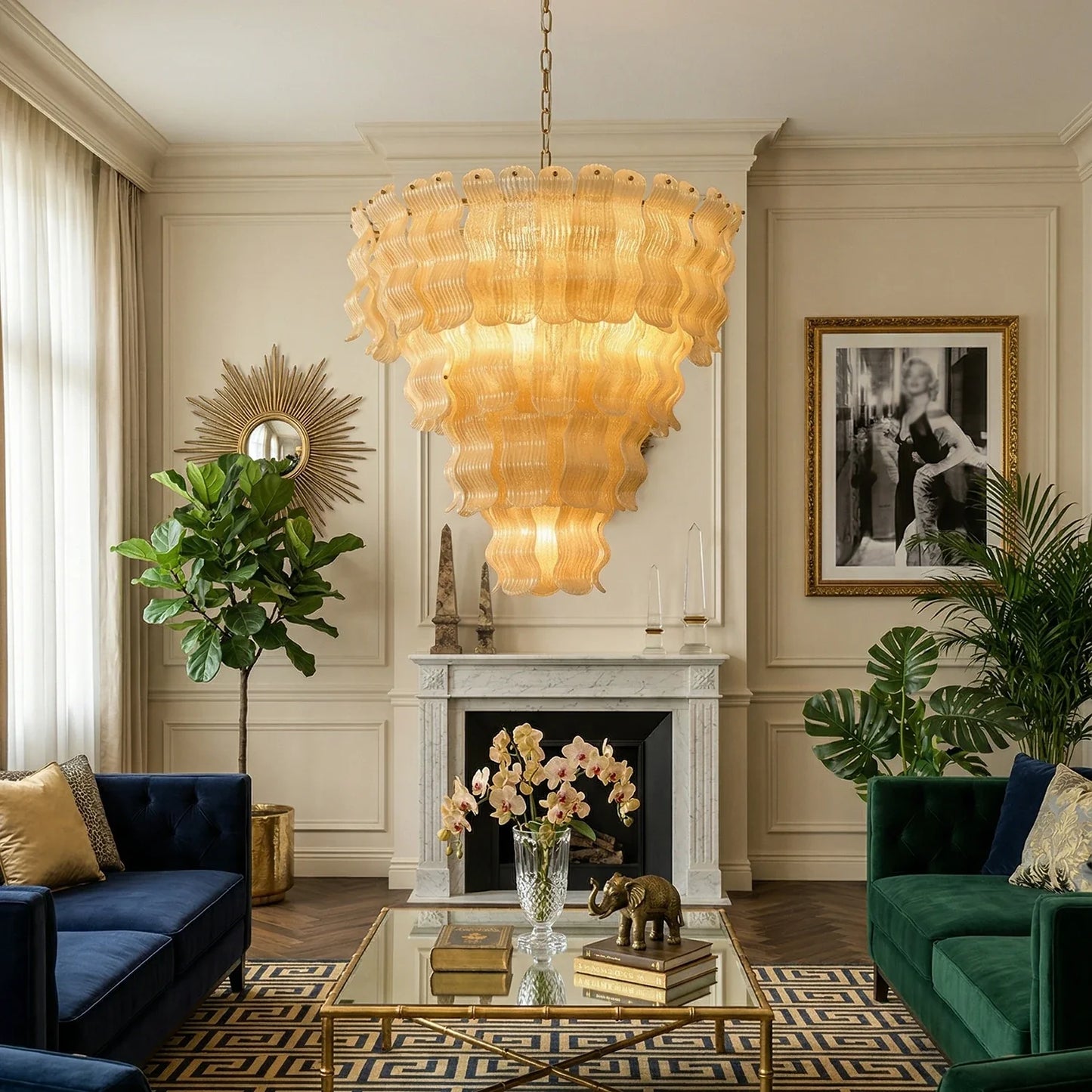 Frosted Wave Layered Glass Chandelier