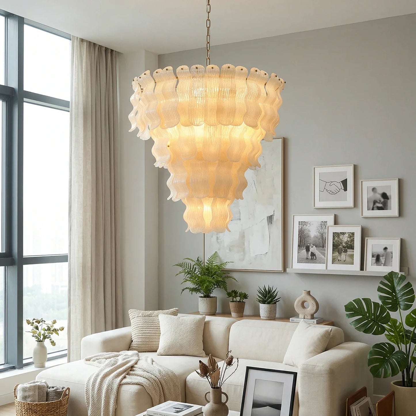 Frosted Wave Layered Glass Chandelier