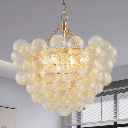 20" Gold Pendant Chandelier with Threaded Clear Glass Globe | 3-Light Adjustable Height Ceiling Light — Living Room, Dining Room & Kitchen