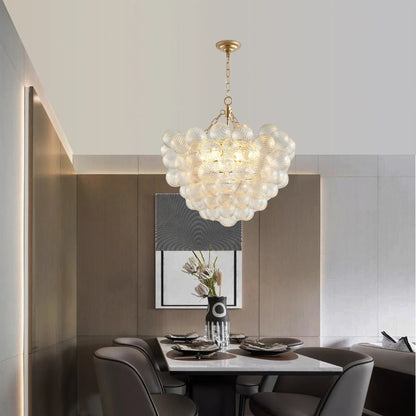 20" Gold Pendant Chandelier with Threaded Clear Glass Globe | 3-Light Adjustable Height Ceiling Light — Living Room, Dining Room & Kitchen