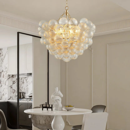20" Gold Pendant Chandelier with Threaded Clear Glass Globe | 3-Light Adjustable Height Ceiling Light — Living Room, Dining Room & Kitchen