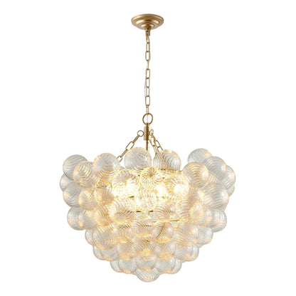 20" Gold Pendant Chandelier with Threaded Clear Glass Globe | 3-Light Adjustable Height Ceiling Light — Living Room, Dining Room & Kitchen
