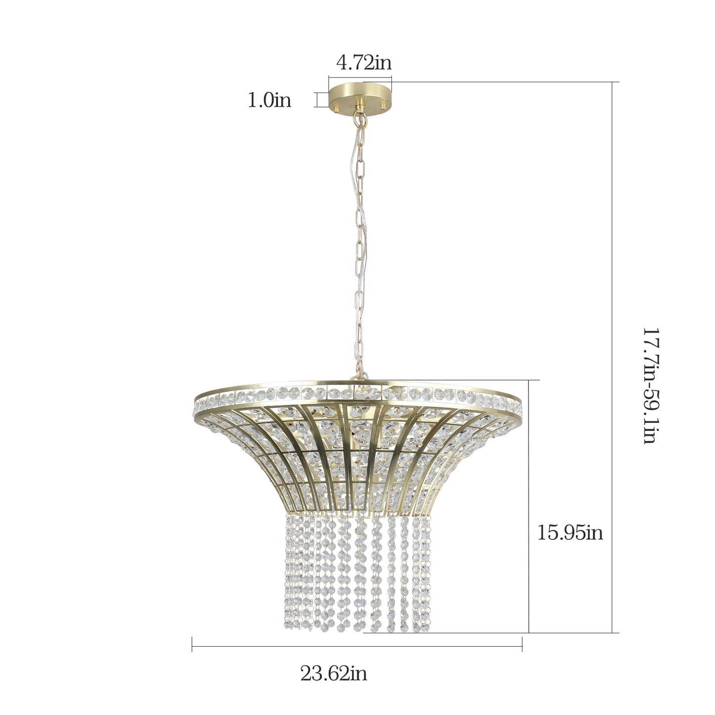 K9 Crystal Chandelier with Cascading Octagonal Beads | 8-Light Gold Modern Ceiling Light — Round 24" or Rectangular 39", Adjustable Height